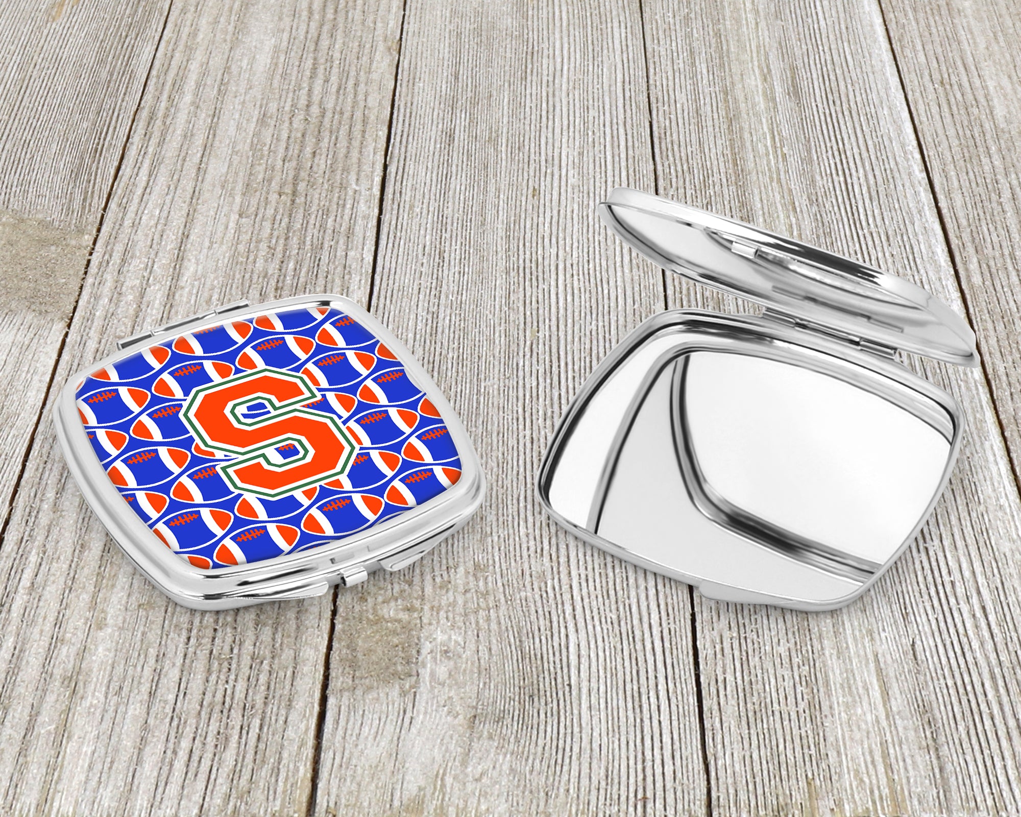 Letter S Football Green, Blue and Orange Compact Mirror CJ1083-SSCM  the-store.com.