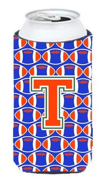 Letter T Football Green, Blue and Orange Tall Boy Beverage Insulator Hugger CJ1083-TTBC by Caroline's Treasures