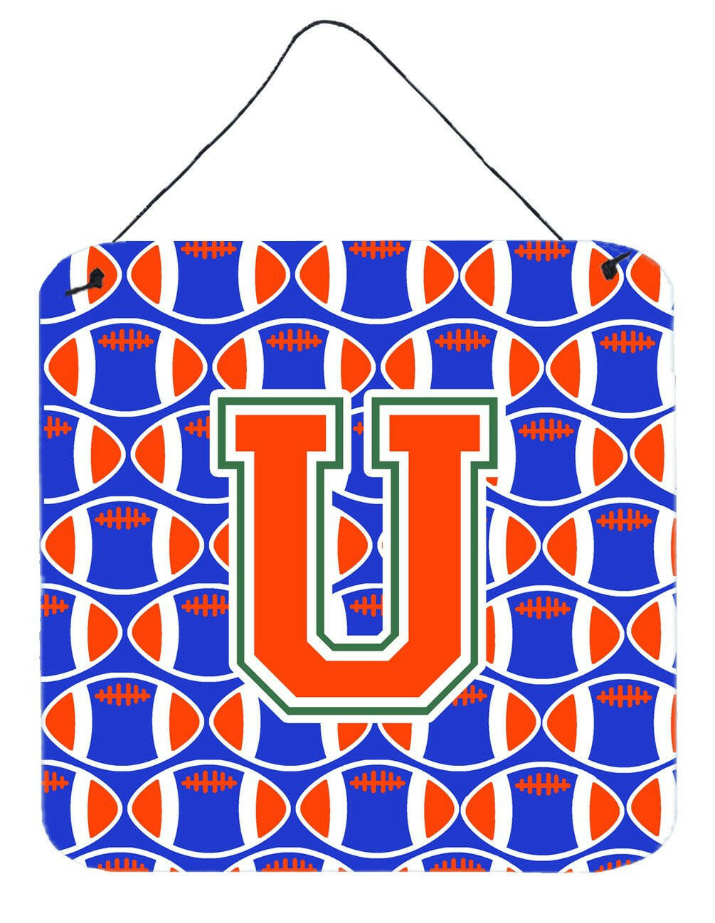 Letter U Football Green, Blue and Orange Wall or Door Hanging Prints CJ1083-UDS66 by Caroline's Treasures