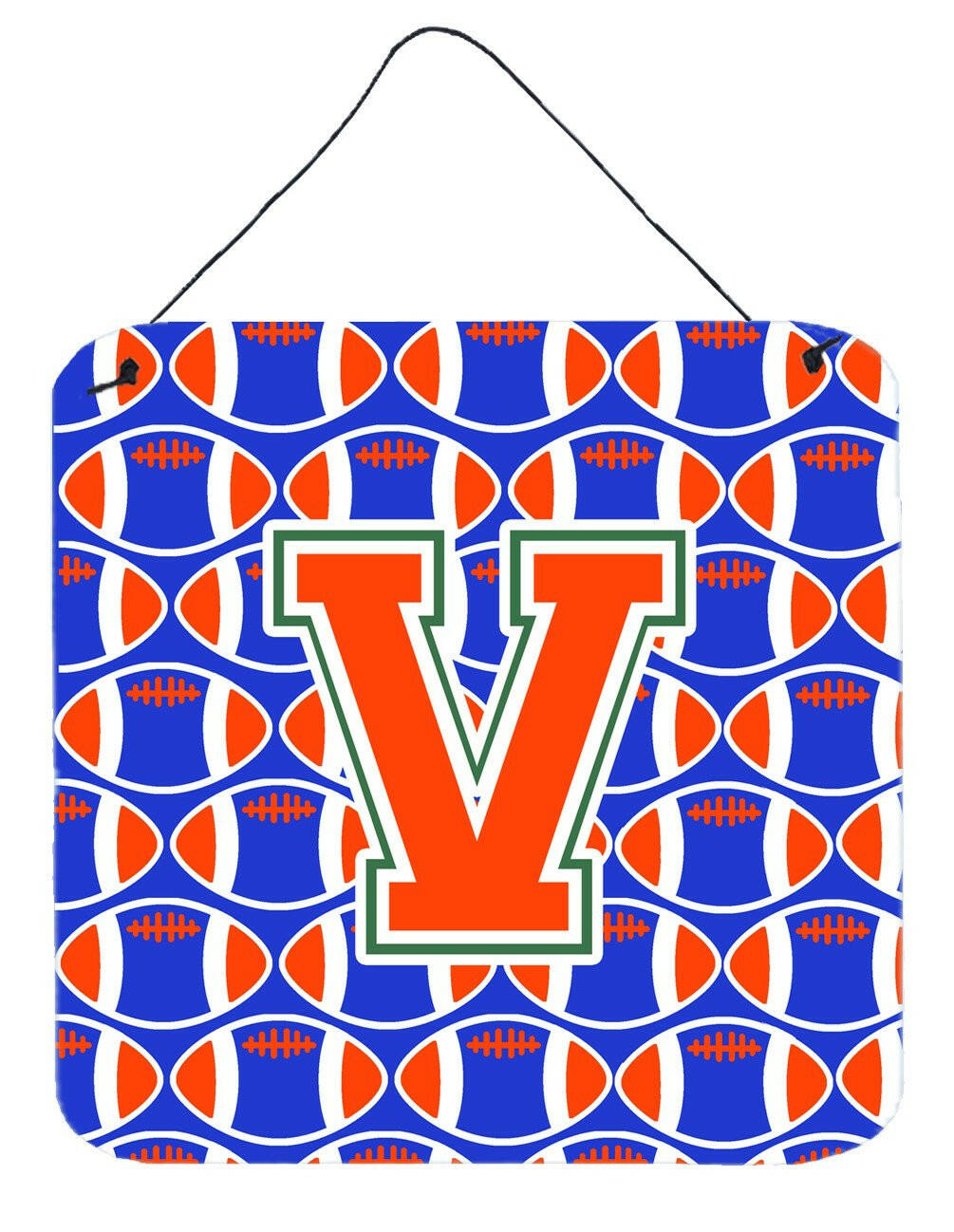 Letter V Football Green, Blue and Orange Wall or Door Hanging Prints CJ1083-VDS66 by Caroline's Treasures