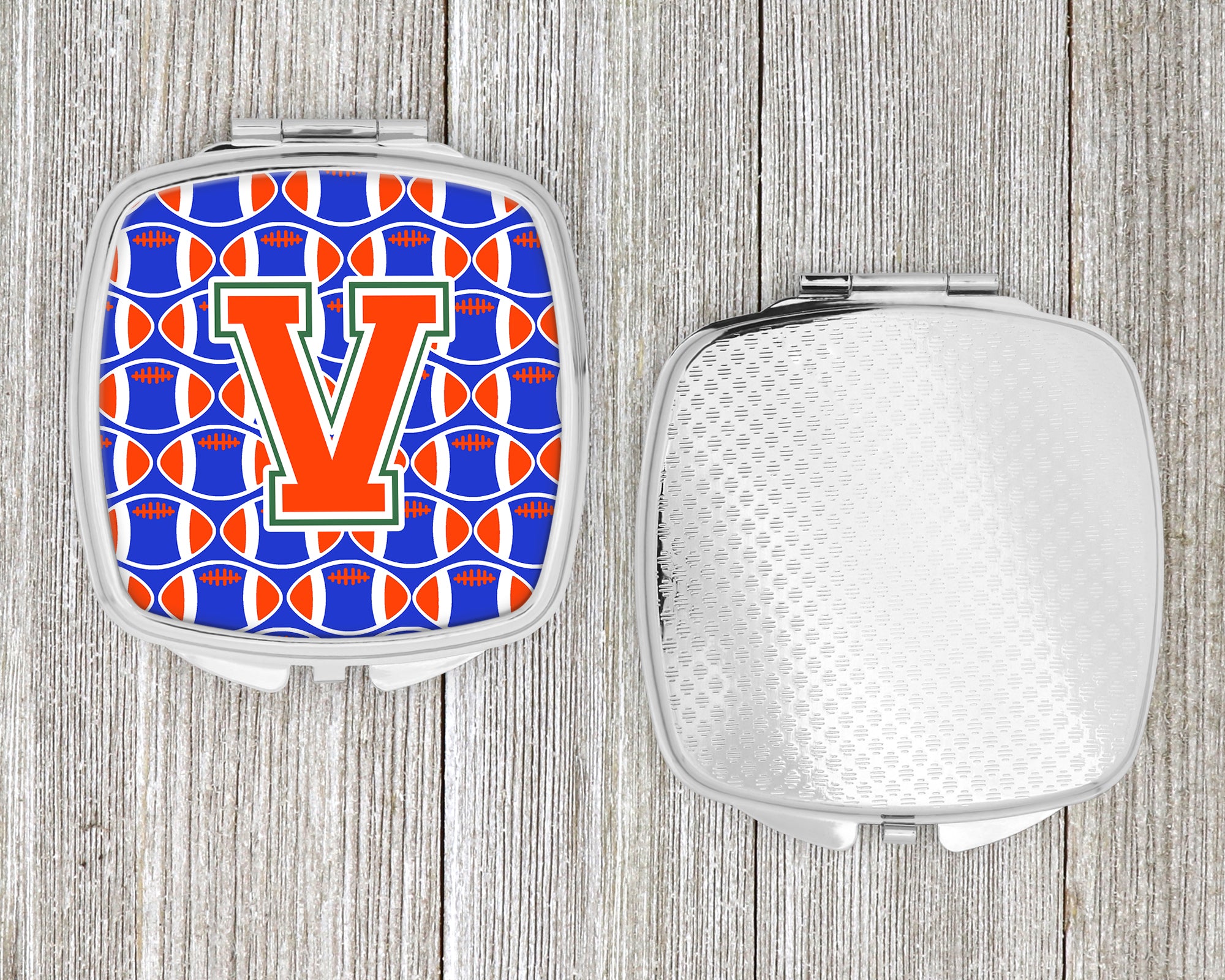 Letter V Football Green, Blue and Orange Compact Mirror CJ1083-VSCM  the-store.com.