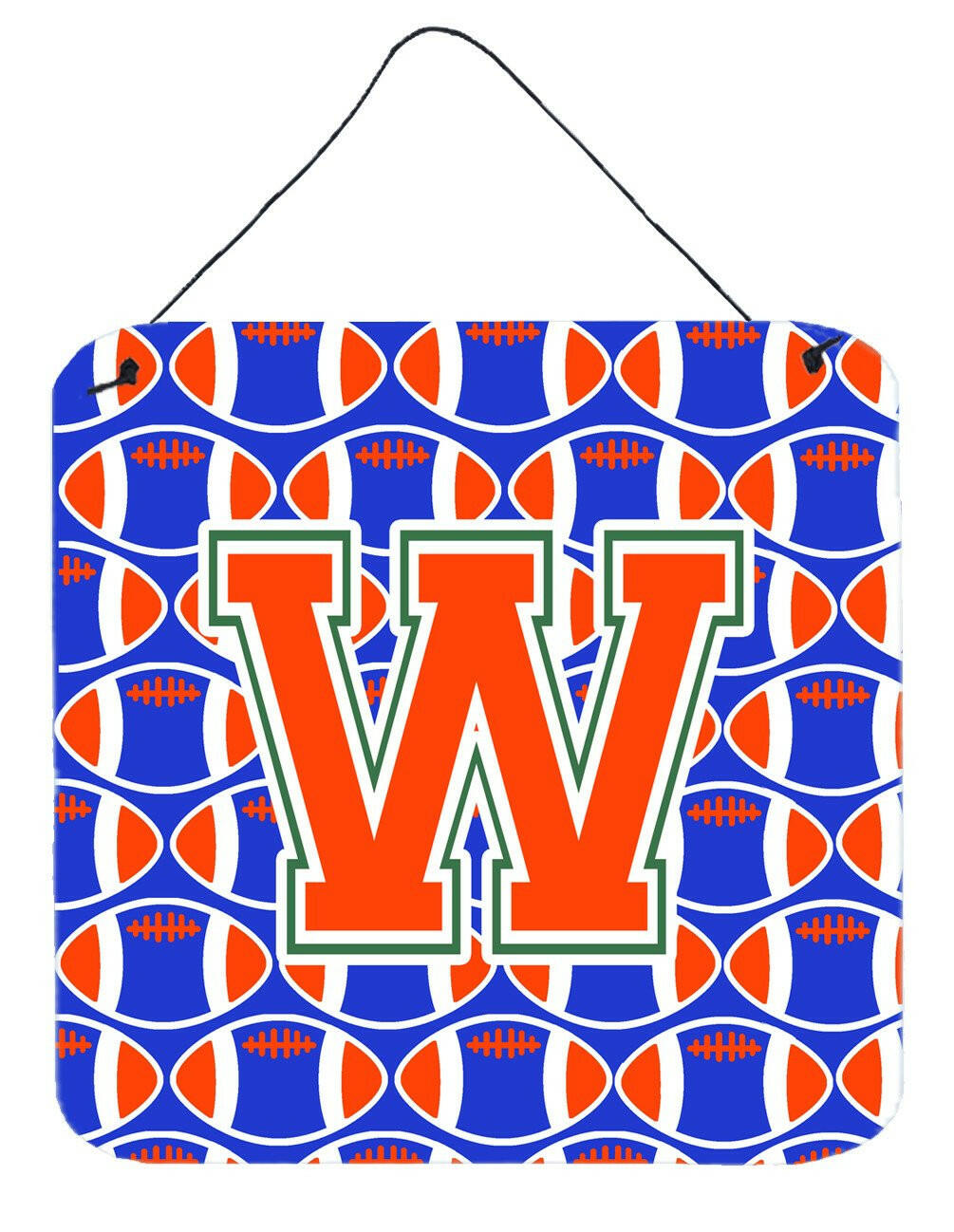 Letter W Football Green, Blue and Orange Wall or Door Hanging Prints CJ1083-WDS66 by Caroline's Treasures
