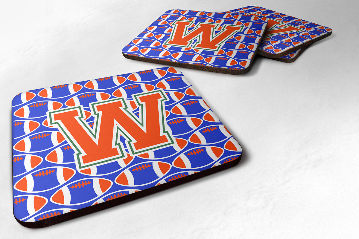 Letter W Football Green, Blue and Orange Foam Coaster Set of 4 CJ1083-WFC - the-store.com