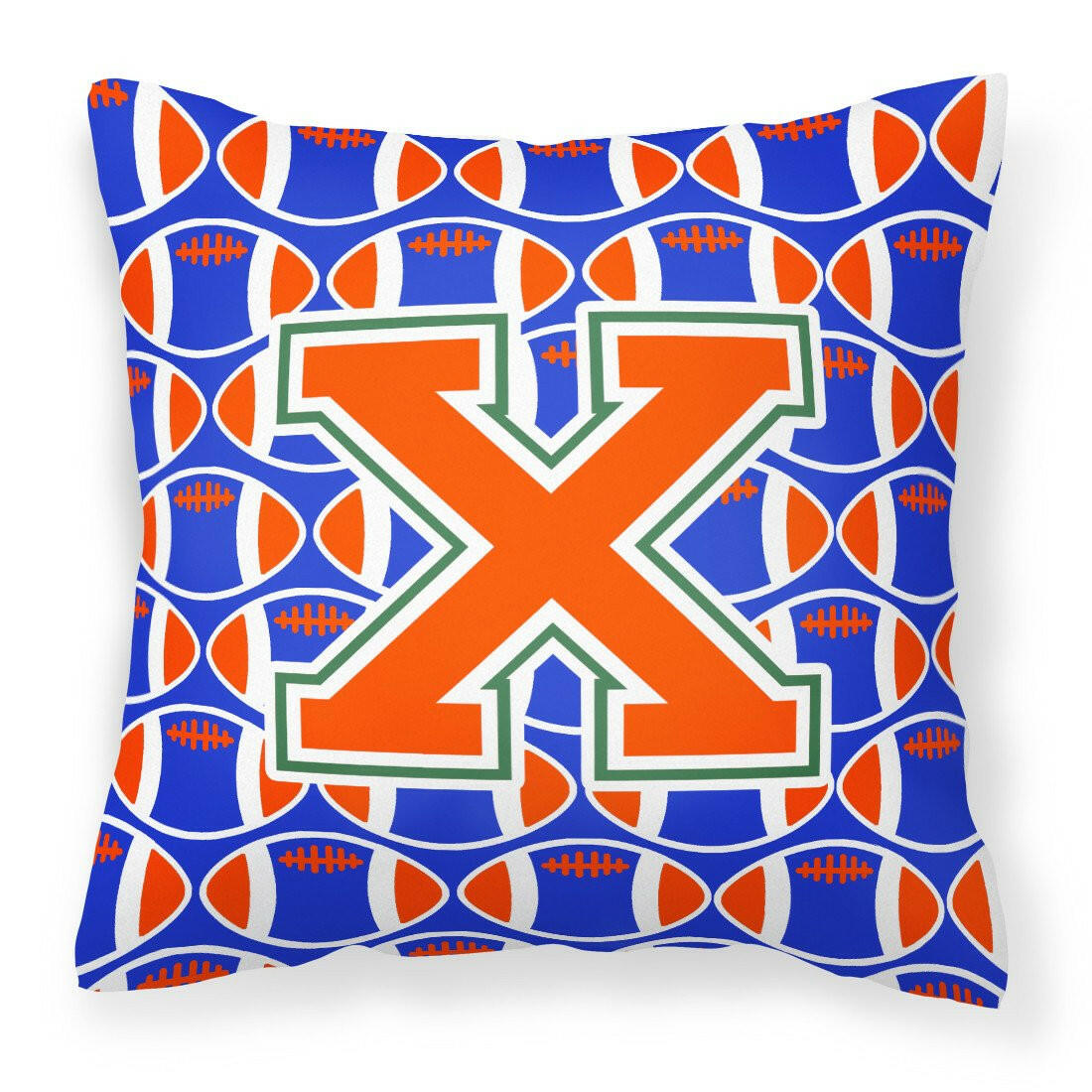 Letter X Football Green, Blue and Orange Fabric Decorative Pillow CJ1083-XPW1414 by Caroline's Treasures