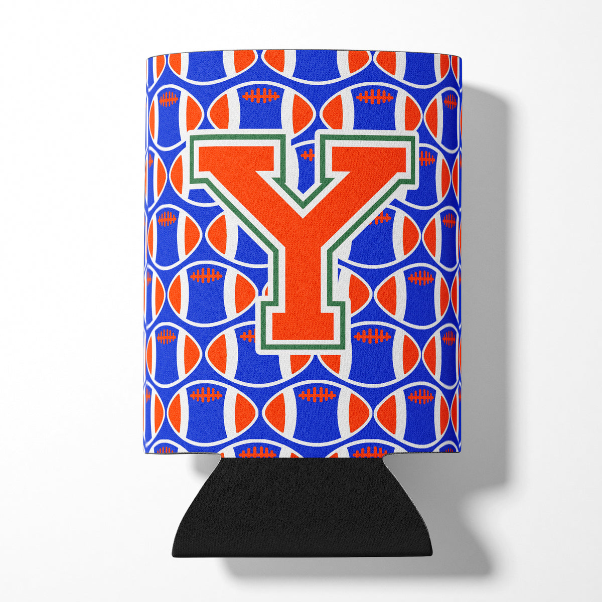 Letter Y Football Green, Blue and Orange Can or Bottle Hugger CJ1083-YCC.