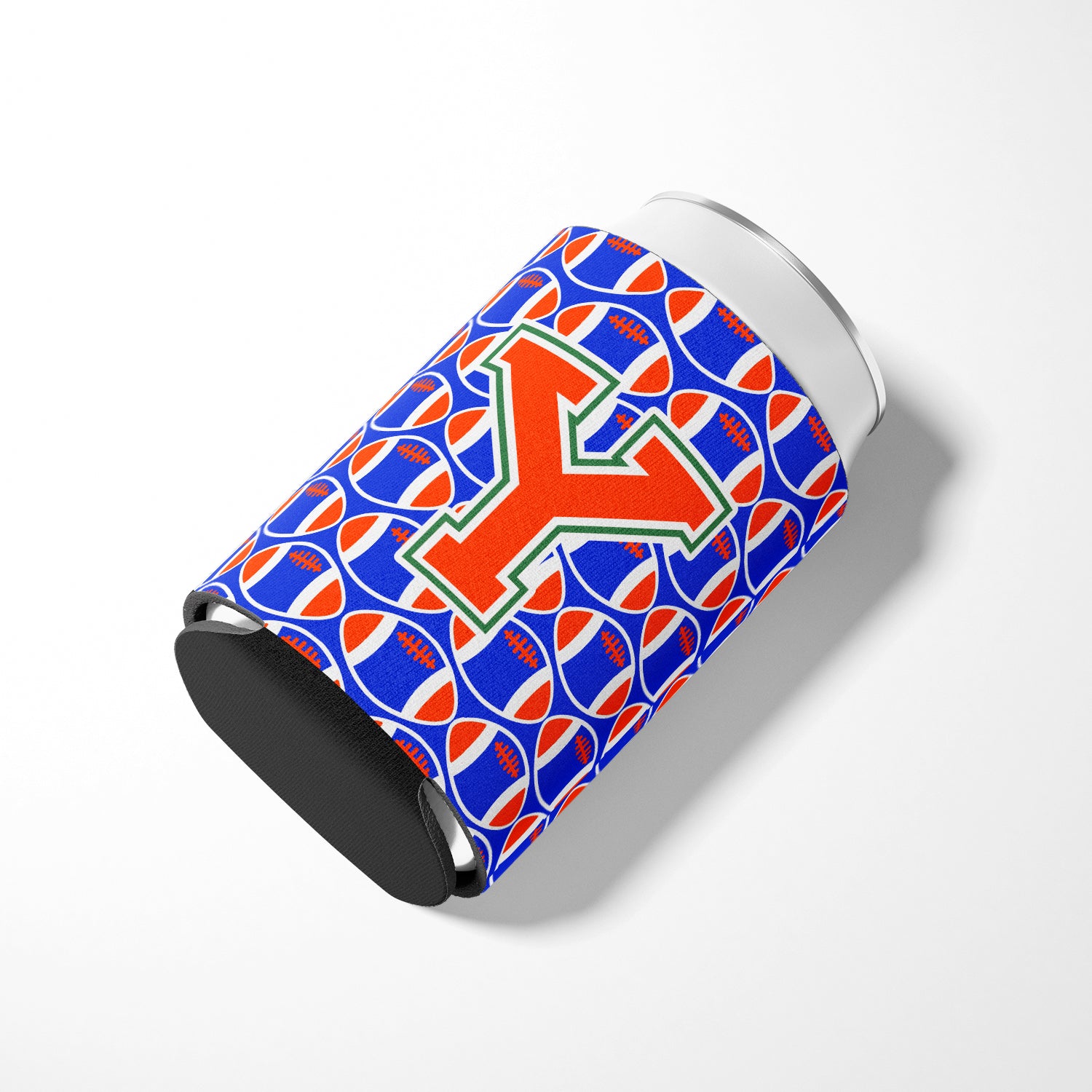 Letter Y Football Green, Blue and Orange Can or Bottle Hugger CJ1083-YCC.