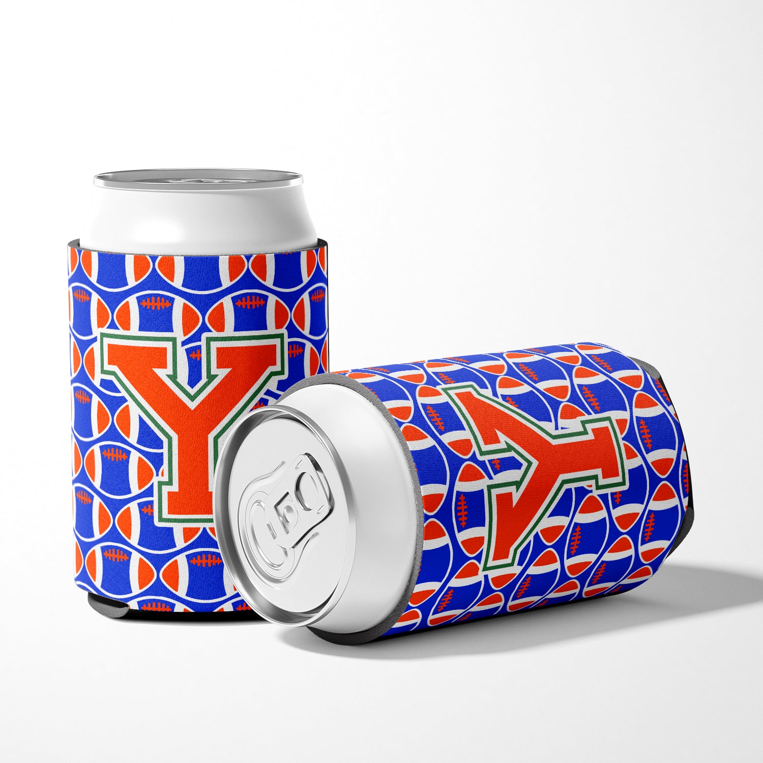 Letter Y Football Green, Blue and Orange Can or Bottle Hugger CJ1083-YCC.