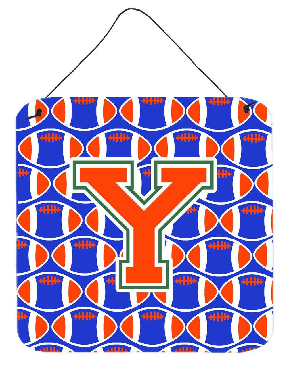 Letter Y Football Green, Blue and Orange Wall or Door Hanging Prints CJ1083-YDS66 by Caroline's Treasures