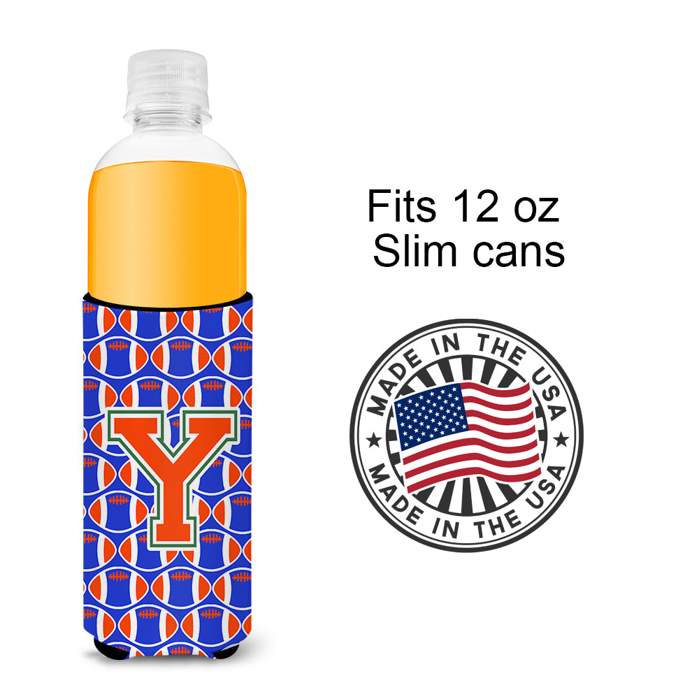 Letter Y Football Green, Blue and Orange Ultra Beverage Insulators for slim cans CJ1083-YMUK.