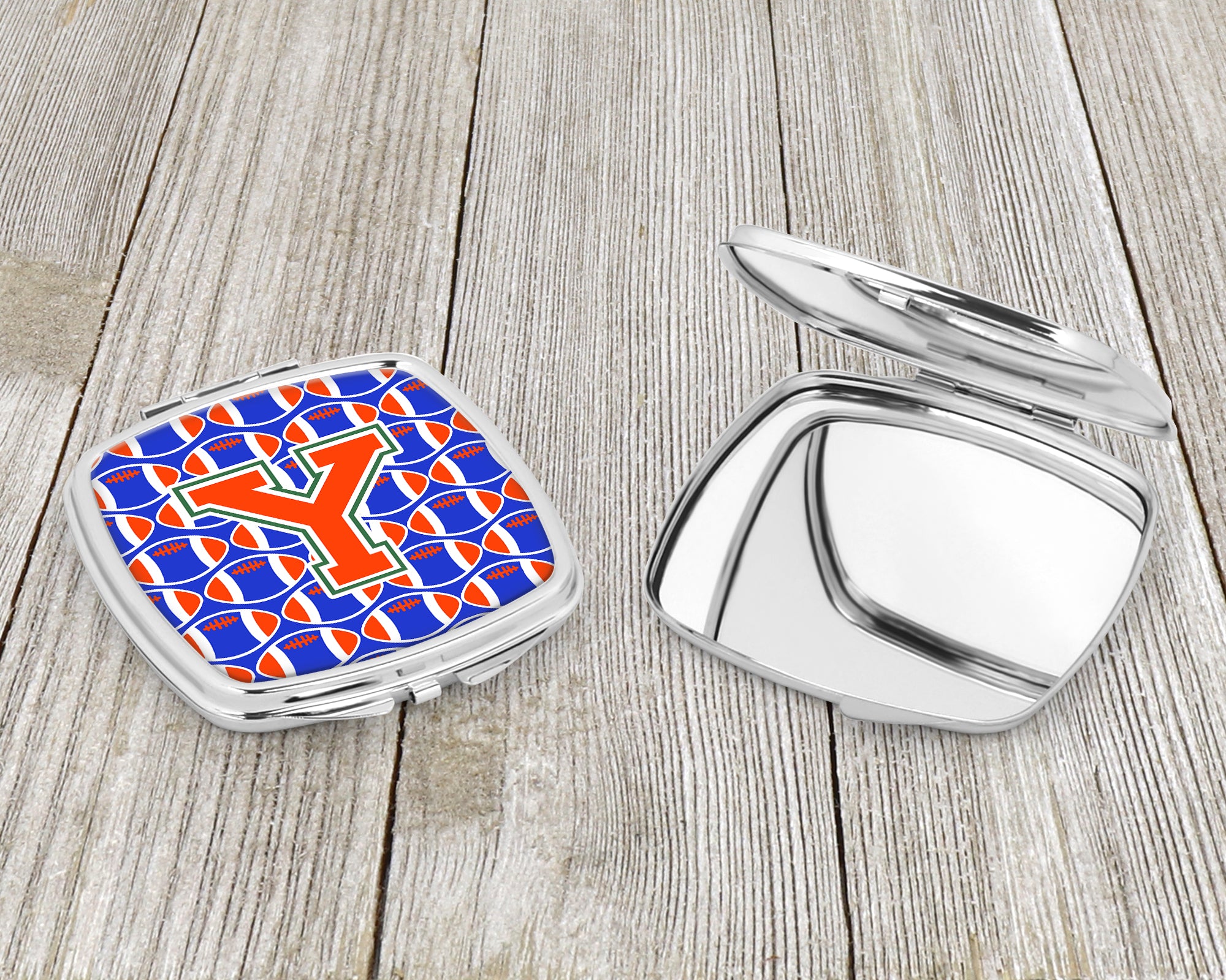 Letter Y Football Green, Blue and Orange Compact Mirror CJ1083-YSCM  the-store.com.