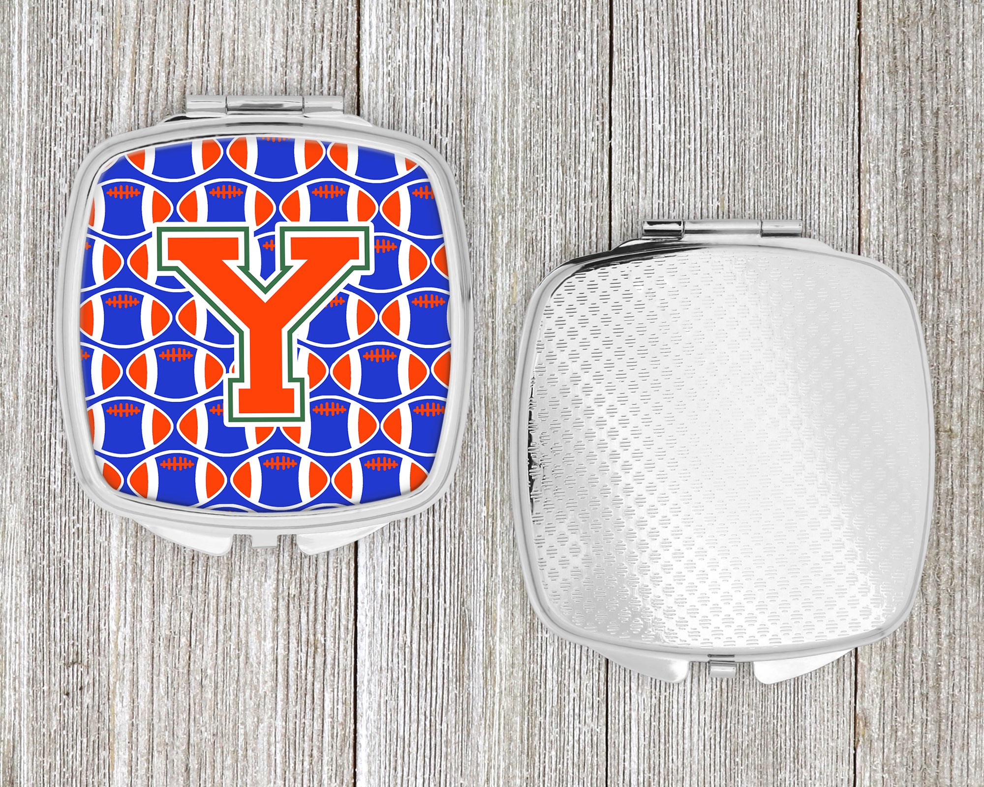 Letter Y Football Green, Blue and Orange Compact Mirror CJ1083-YSCM  the-store.com.
