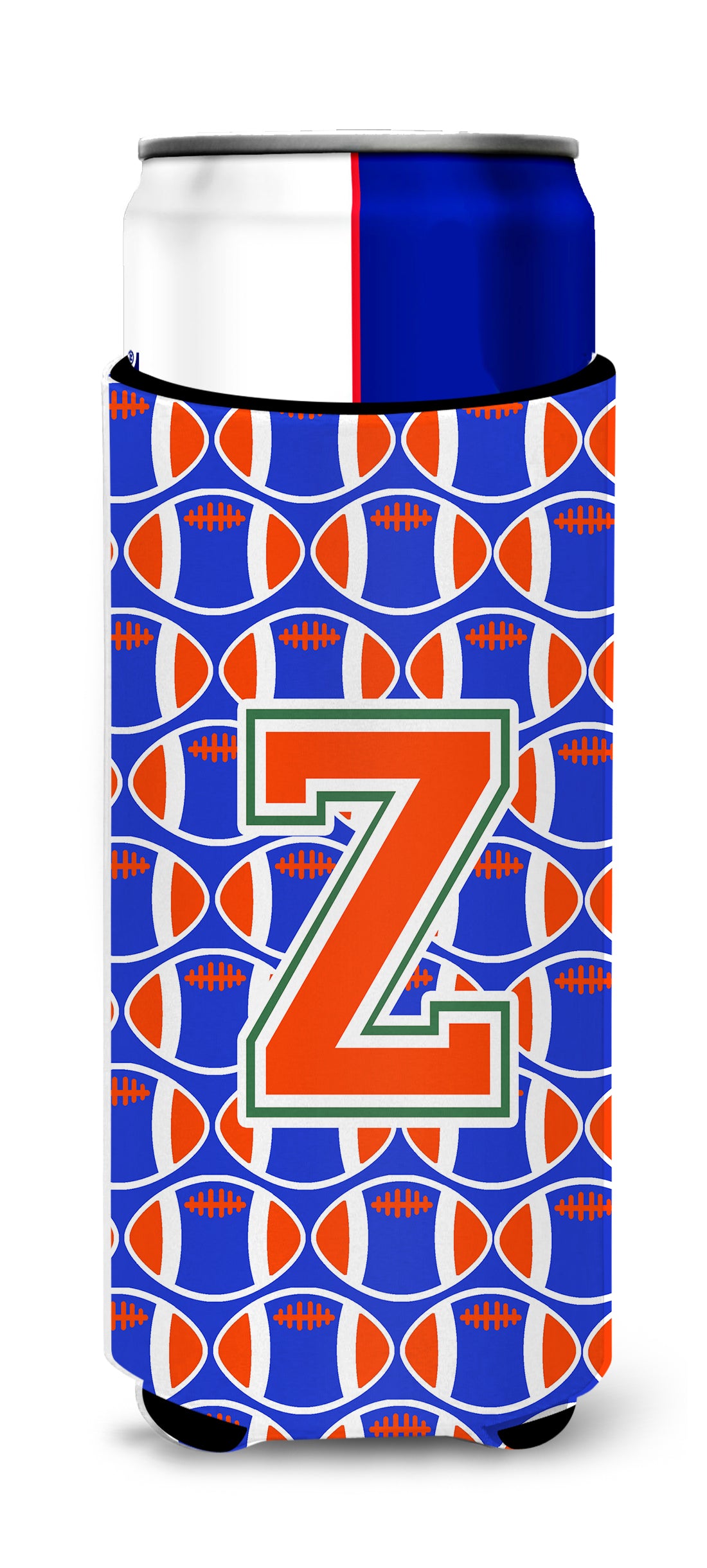 Letter Z Football Green, Blue and Orange Ultra Beverage Insulators for slim cans CJ1083-ZMUK.