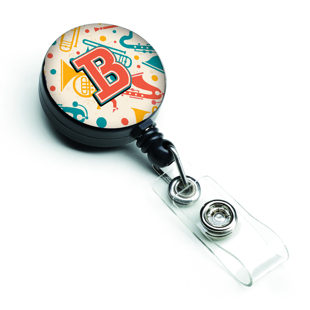 Letter B Retro Teal Orange Musical Instruments Initial Retractable Badge Reel CJ2001-BBR  the-store.com.