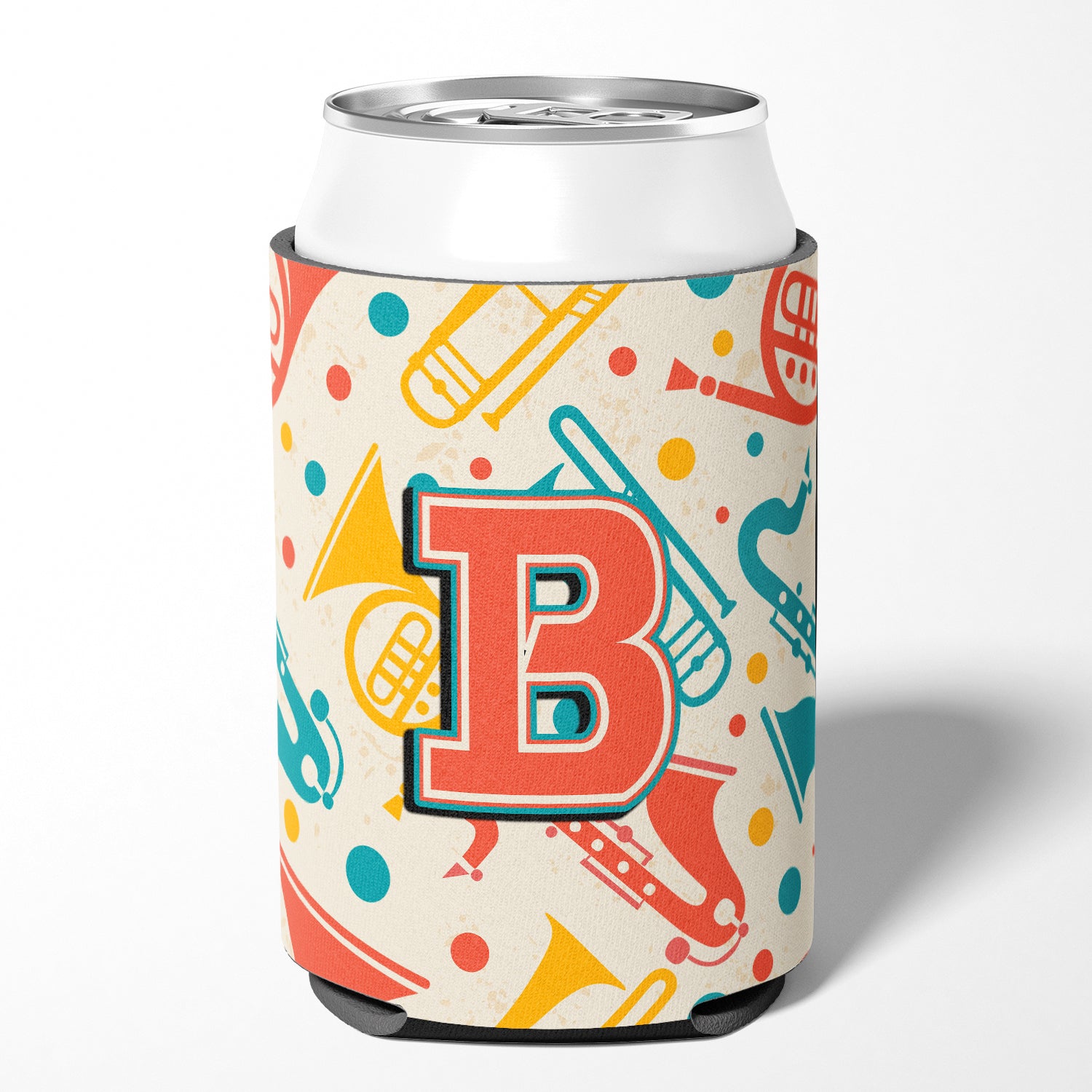 Letter B Retro Teal Orange Musical Instruments Initial Can or Bottle Hugger CJ2001-BCC.