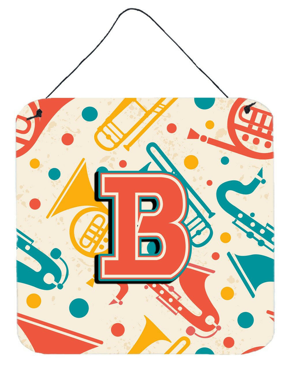 Letter B Retro Teal Orange Musical Instruments Initial Wall or Door Hanging Prints CJ2001-BDS66 by Caroline's Treasures