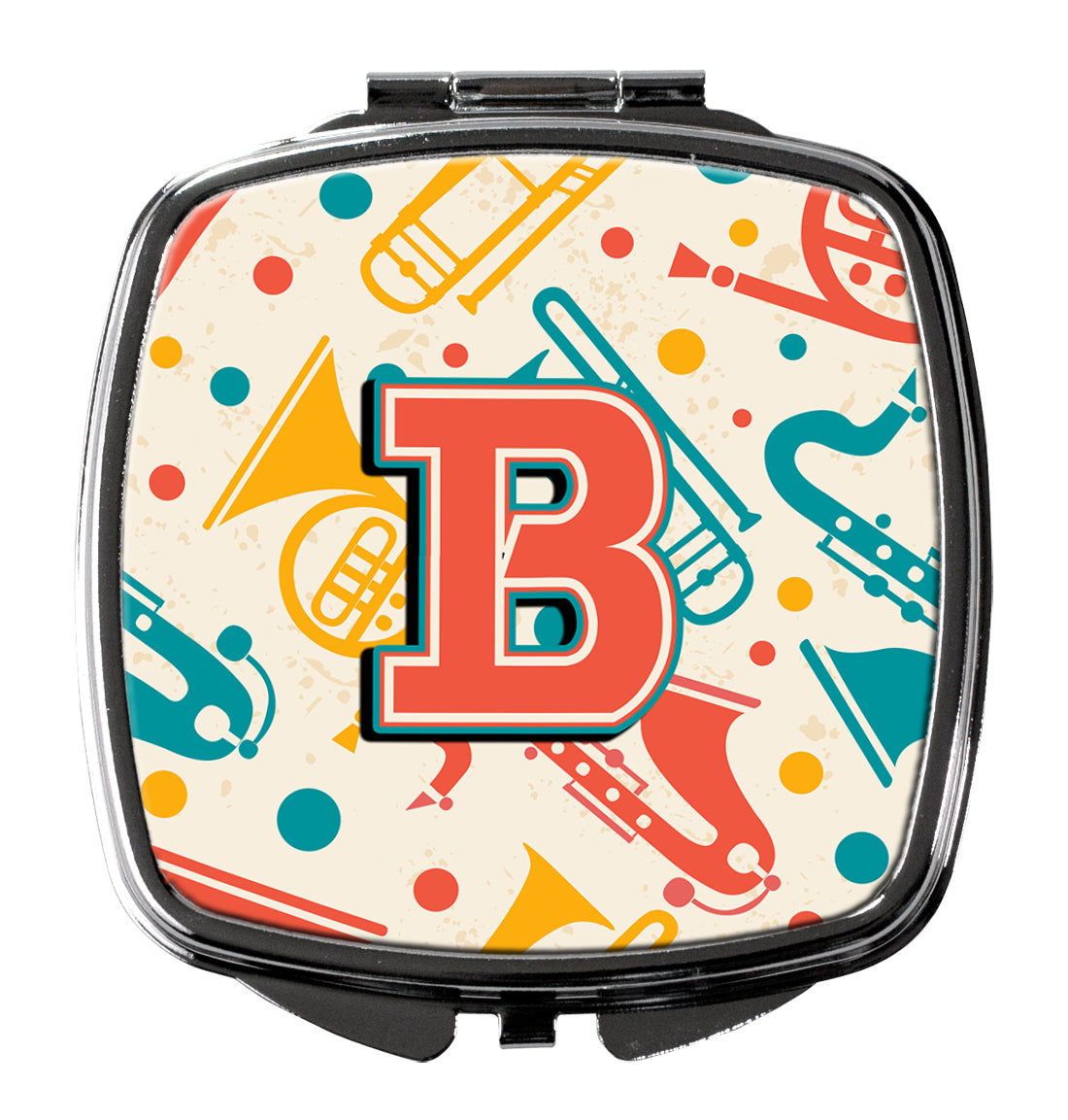 Letter B Retro Teal Orange Musical Instruments Initial Compact Mirror CJ2001-BSCM  the-store.com.