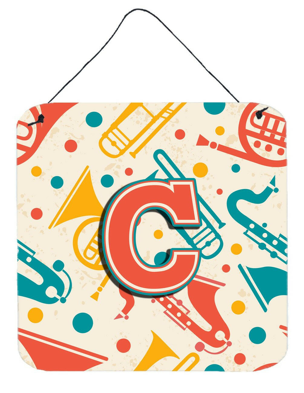 Letter C Retro Teal Orange Musical Instruments Initial Wall or Door Hanging Prints CJ2001-CDS66 by Caroline&#39;s Treasures
