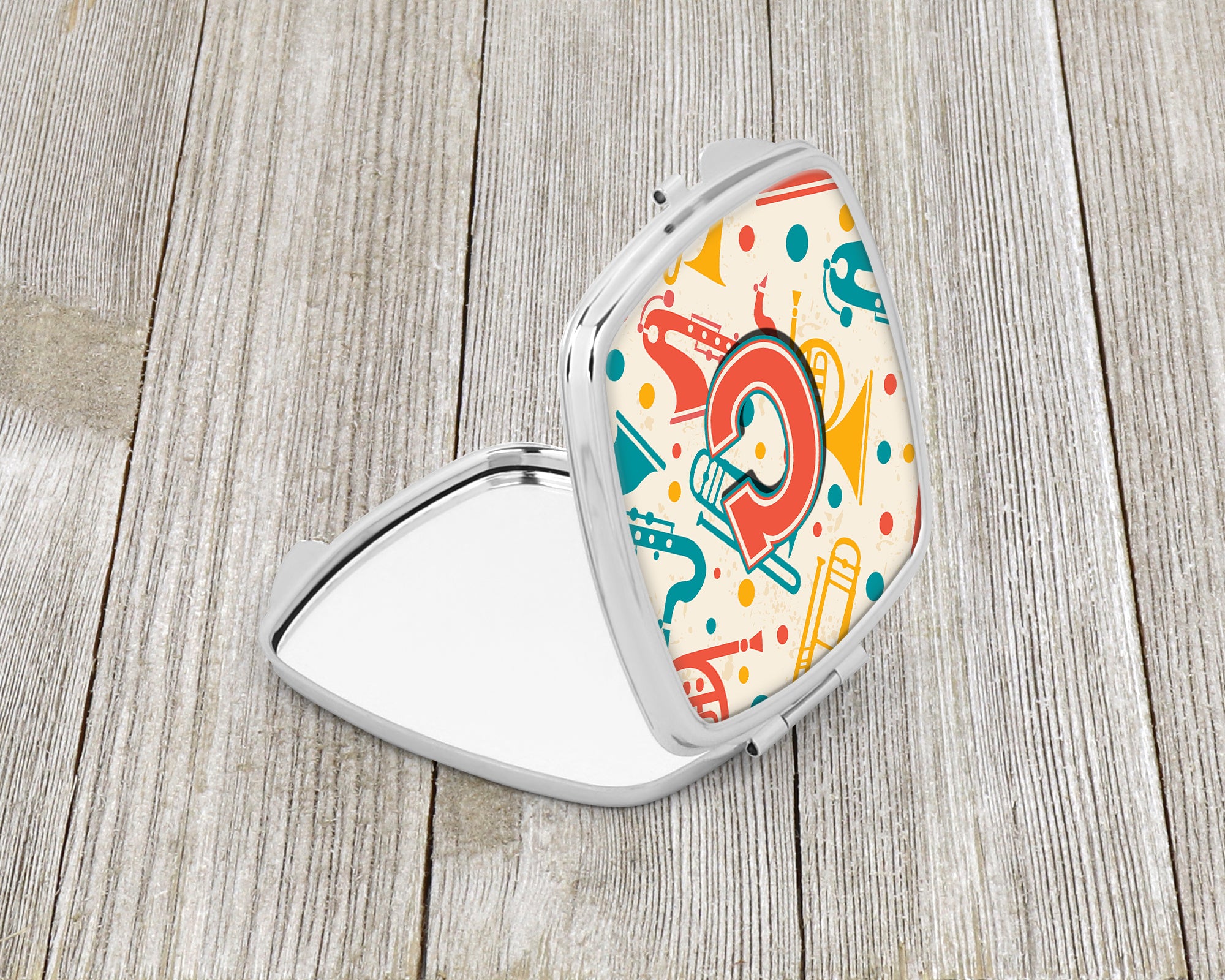 Letter C Retro Teal Orange Musical Instruments Initial Compact Mirror CJ2001-CSCM  the-store.com.