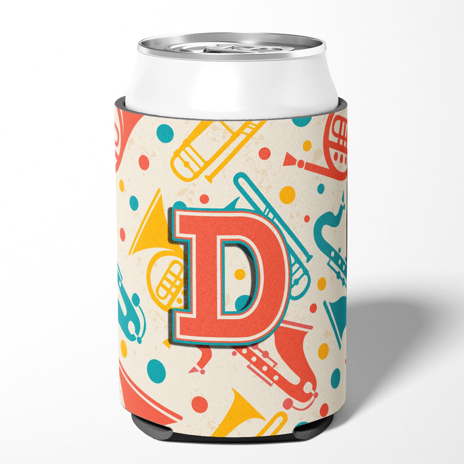 Letter D Retro Teal Orange Musical Instruments Initial Can or Bottle Hugger CJ2001-DCC.