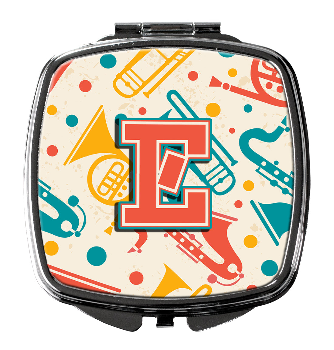 Letter E Retro Teal Orange Musical Instruments Initial Compact Mirror CJ2001-ESCM  the-store.com.