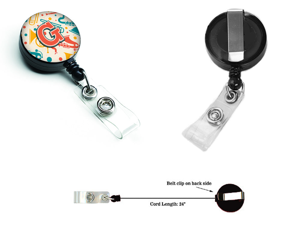 Letter G Retro Teal Orange Musical Instruments Initial Retractable Badge Reel CJ2001-GBR  the-store.com.