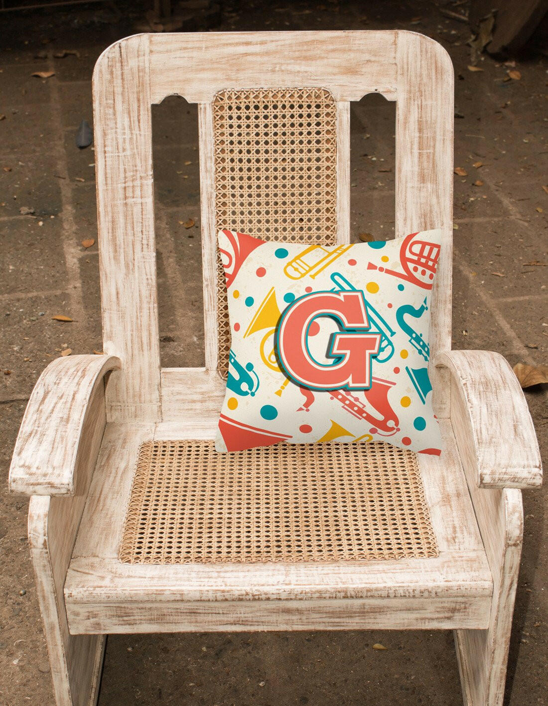 Letter G Retro Teal Orange Musical Instruments Initial Canvas Fabric Decorative Pillow CJ2001-GPW1414 by Caroline's Treasures