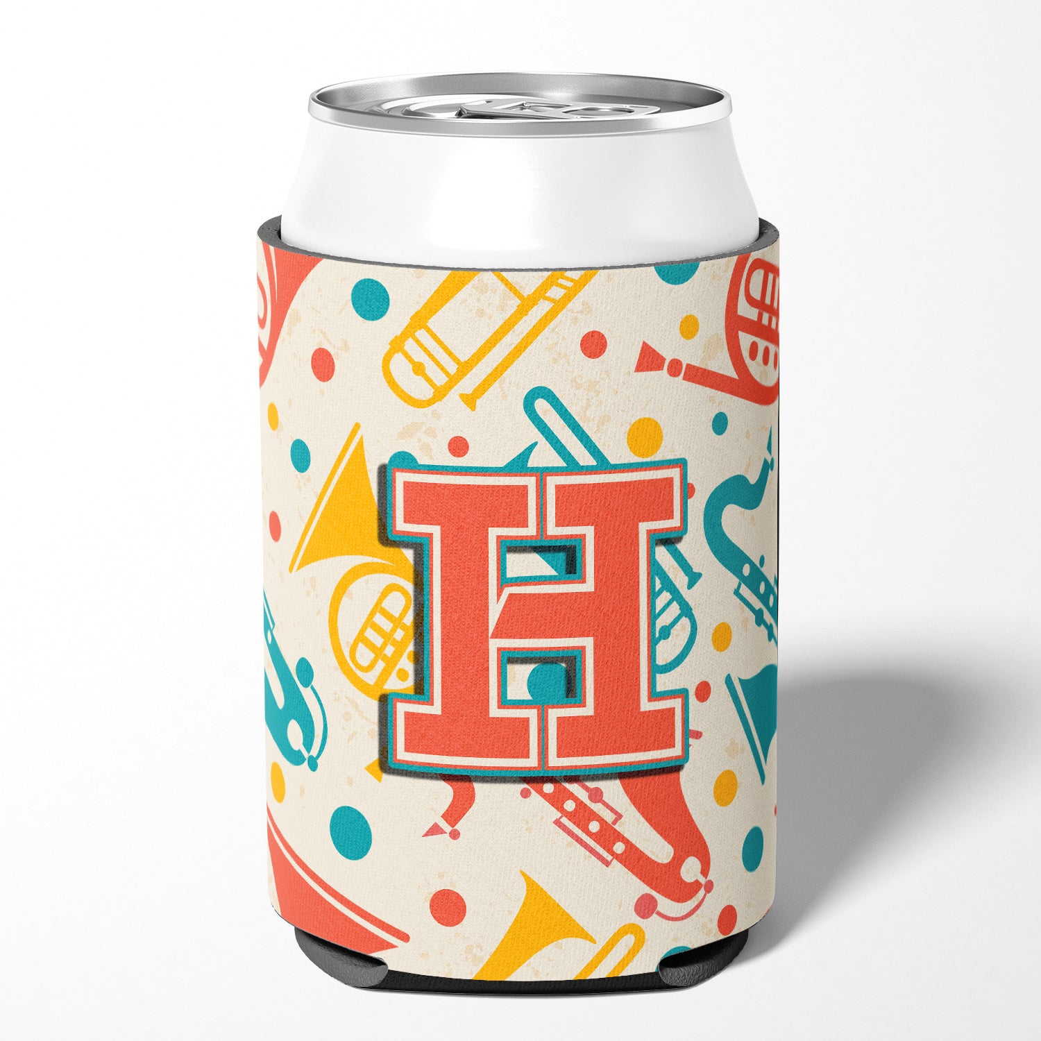 Letter H Retro Teal Orange Musical Instruments Initial Can or Bottle Hugger CJ2001-HCC.