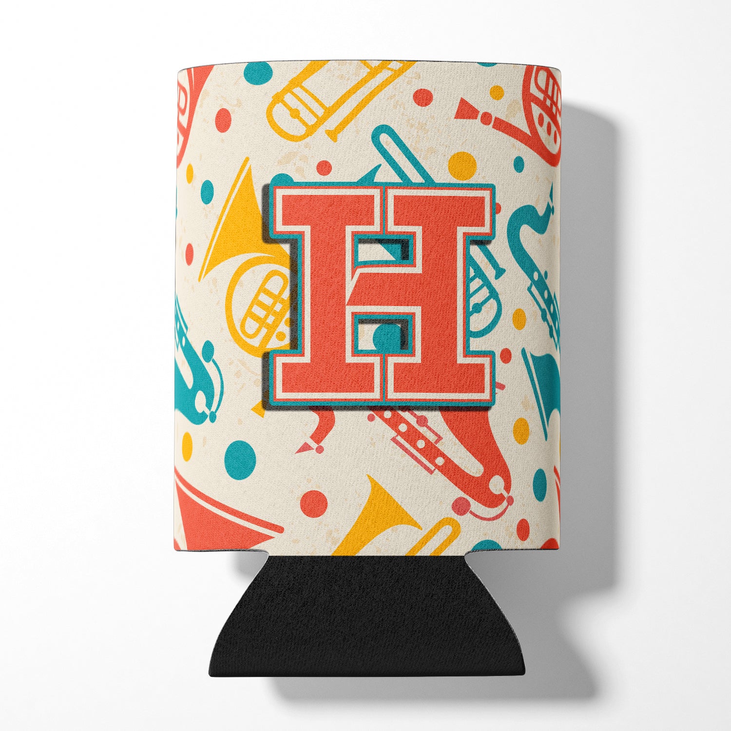 Letter H Retro Teal Orange Musical Instruments Initial Can or Bottle Hugger CJ2001-HCC.