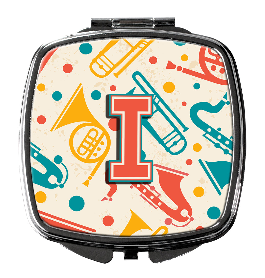 Letter I Retro Teal Orange Musical Instruments Initial Compact Mirror CJ2001-ISCM  the-store.com.