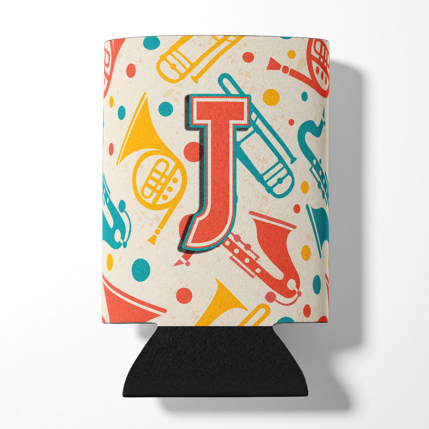 Letter J Retro Teal Orange Musical Instruments Initial Can or Bottle Hugger CJ2001-JCC.