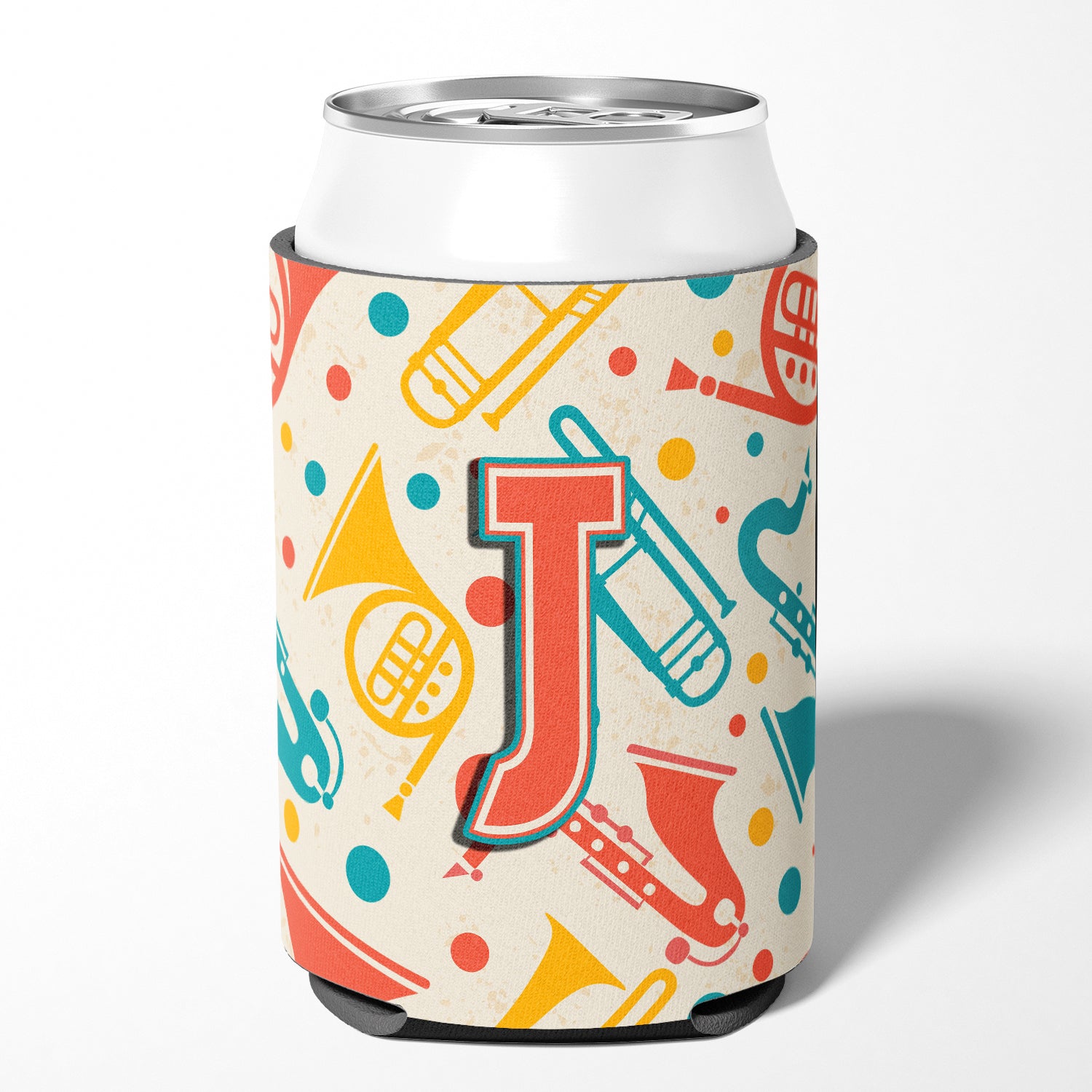 Letter J Retro Teal Orange Musical Instruments Initial Can or Bottle Hugger CJ2001-JCC.