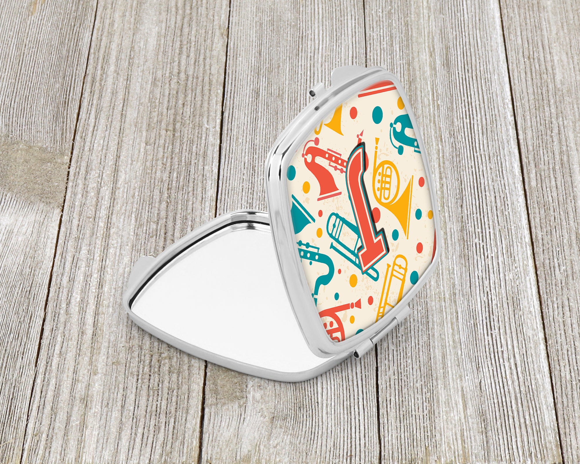 Letter J Retro Teal Orange Musical Instruments Initial Compact Mirror CJ2001-JSCM  the-store.com.