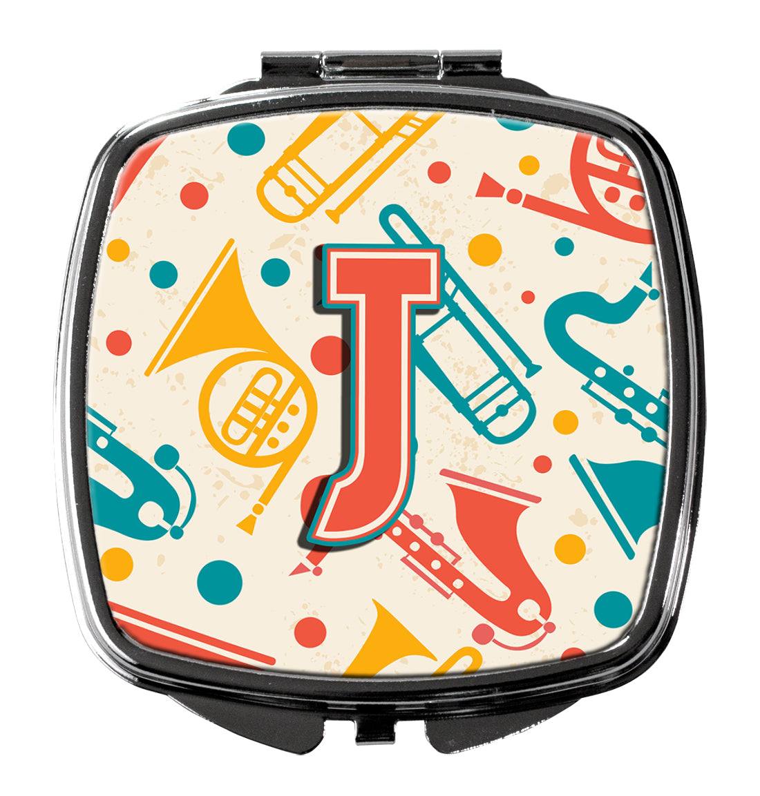 Letter J Retro Teal Orange Musical Instruments Initial Compact Mirror CJ2001-JSCM  the-store.com.