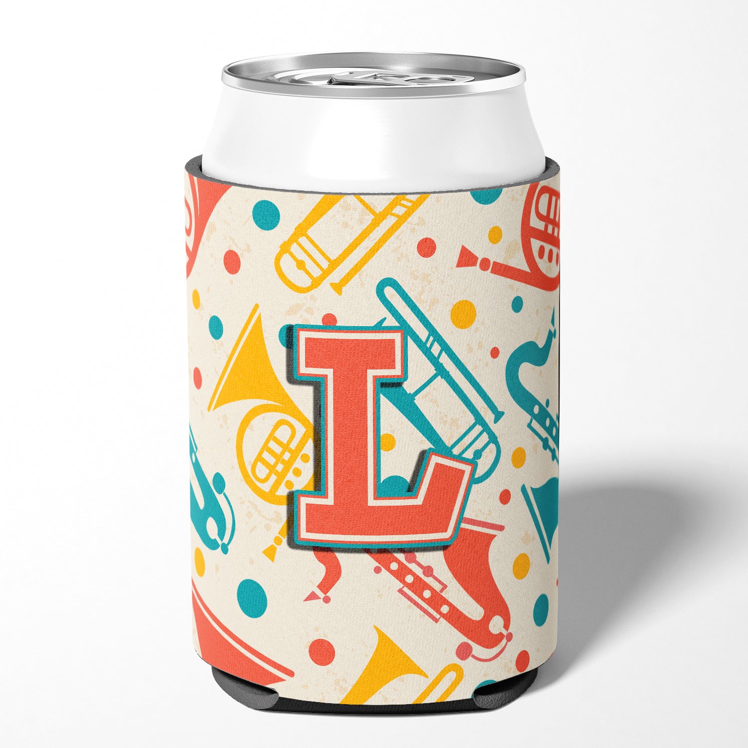 Letter L Retro Teal Orange Musical Instruments Initial Can or Bottle Hugger CJ2001-LCC.