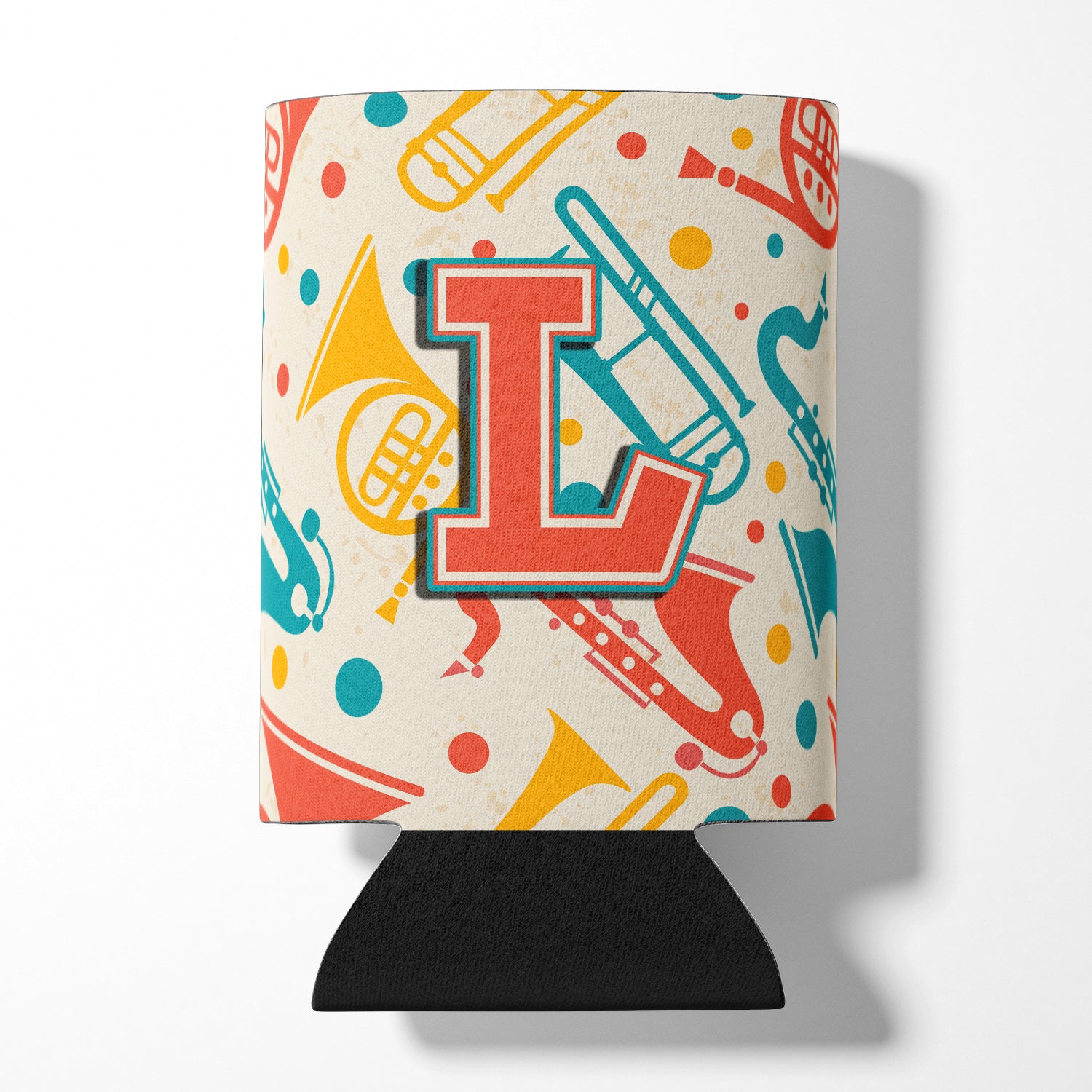 Letter L Retro Teal Orange Musical Instruments Initial Can or Bottle Hugger CJ2001-LCC.