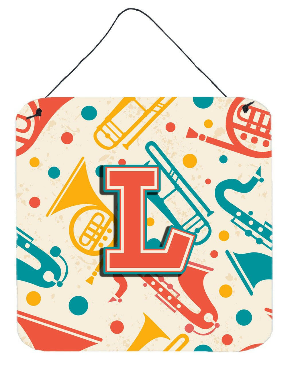 Letter L Retro Teal Orange Musical Instruments Initial Wall or Door Hanging Prints CJ2001-LDS66 by Caroline&#39;s Treasures