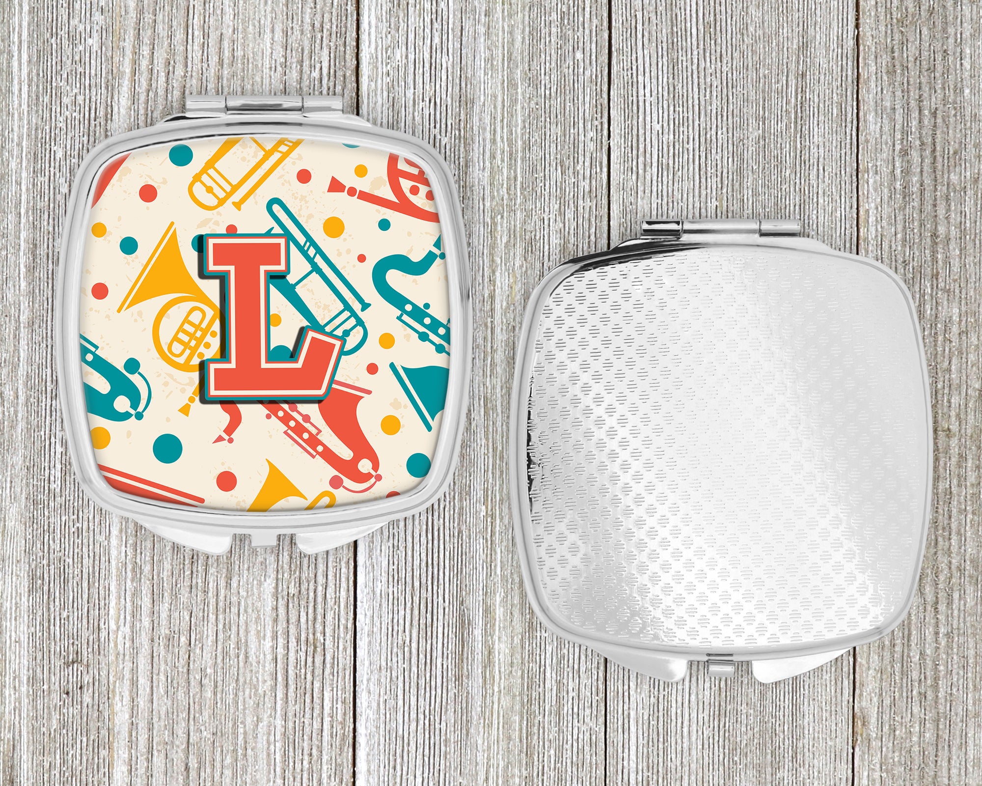 Letter L Retro Teal Orange Musical Instruments Initial Compact Mirror CJ2001-LSCM  the-store.com.