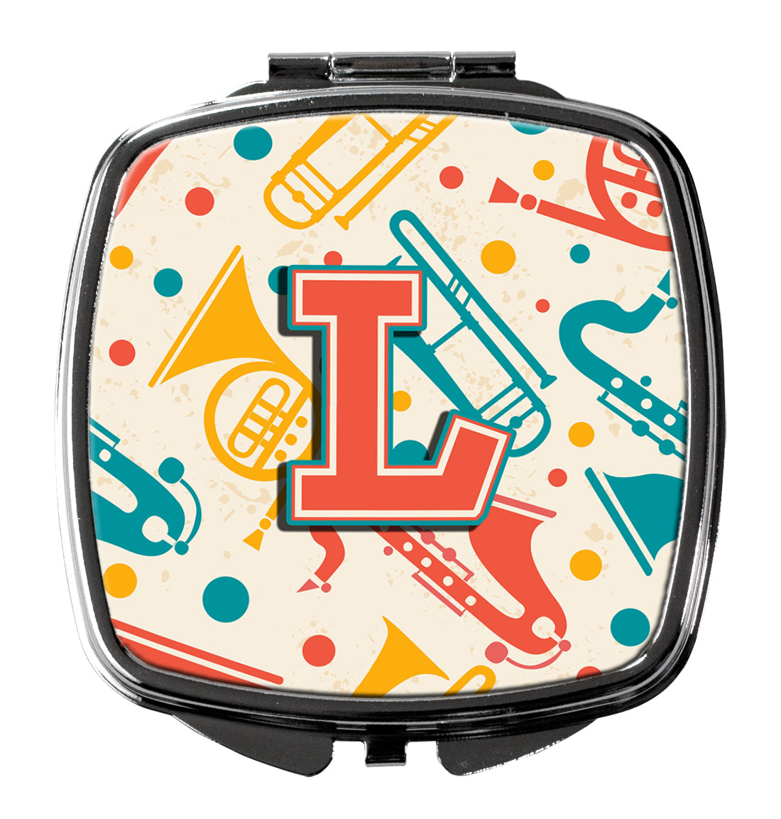 Letter L Retro Teal Orange Musical Instruments Initial Compact Mirror CJ2001-LSCM  the-store.com.