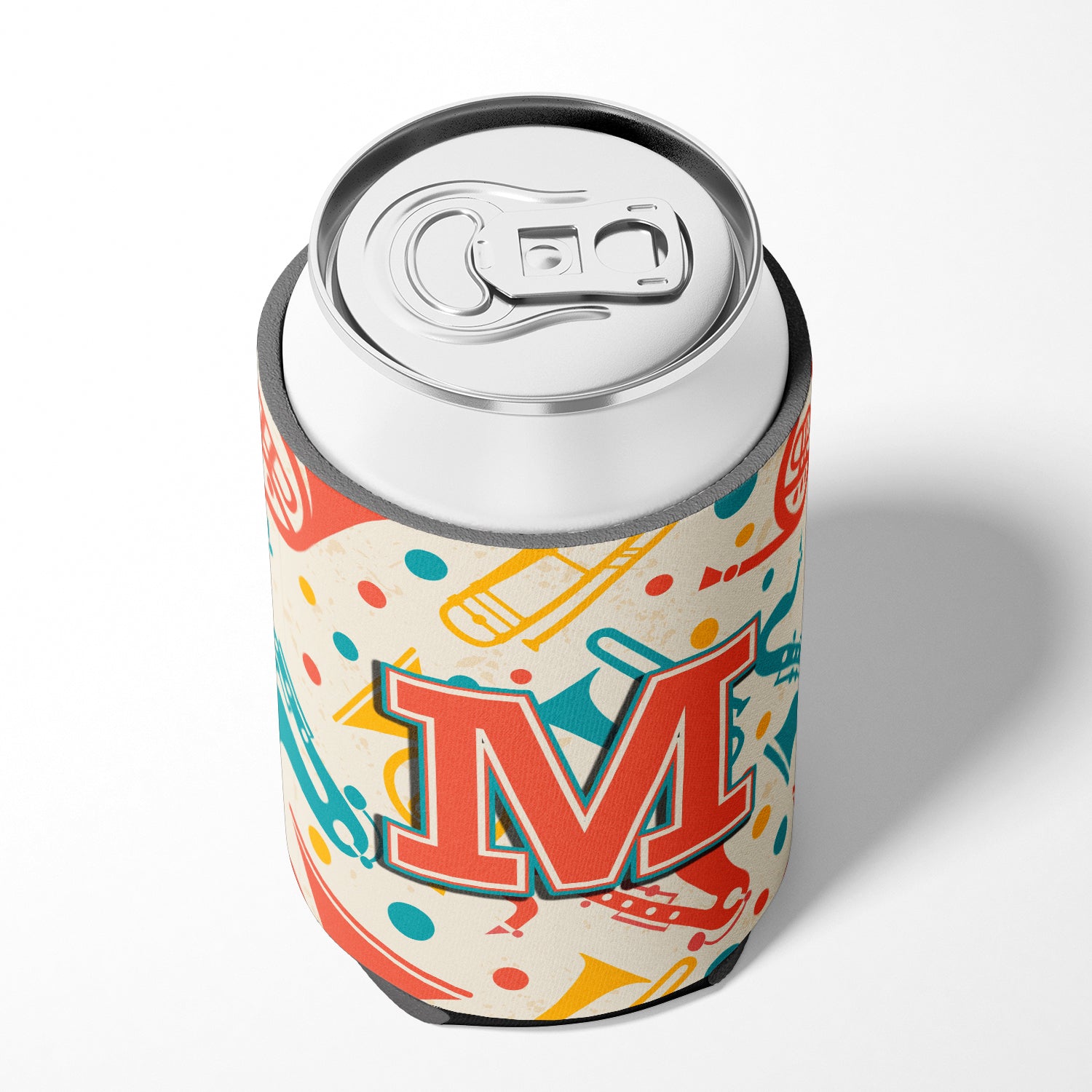 Letter M Retro Teal Orange Musical Instruments Initial Can or Bottle Hugger CJ2001-MCC.