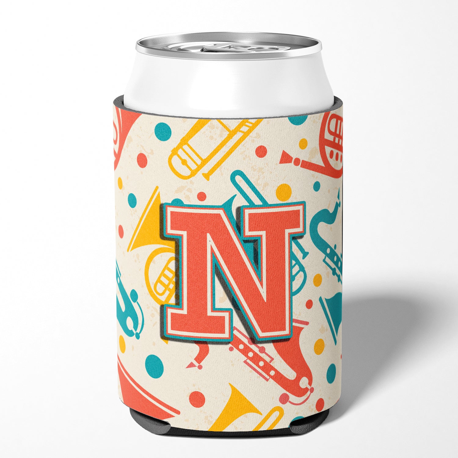 Letter N Retro Teal Orange Musical Instruments Initial Can or Bottle Hugger CJ2001-NCC.