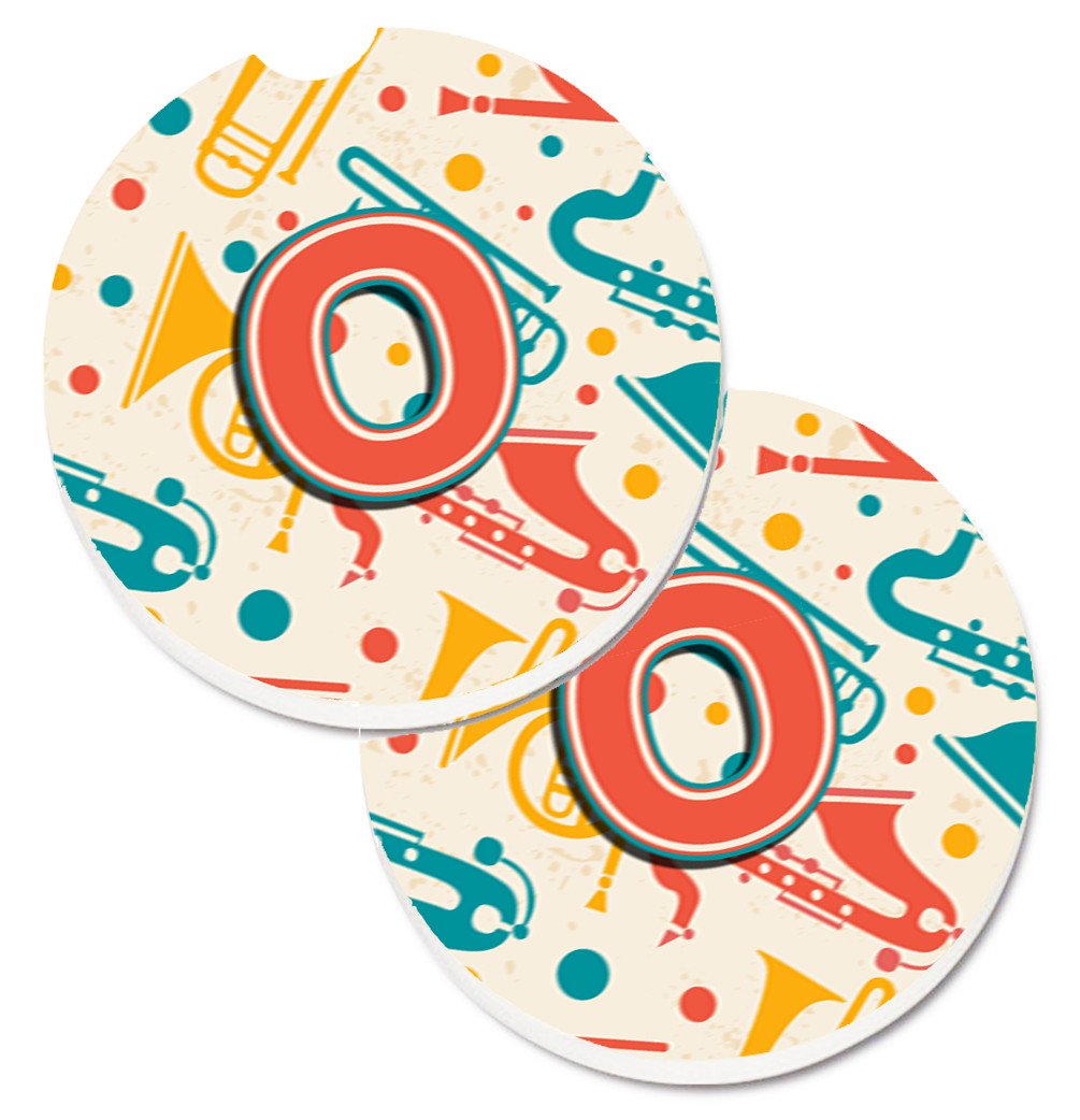 Letter O Retro Teal Orange Musical Instruments Initial Set of 2 Cup Holder Car Coasters CJ2001-OCARC by Caroline&#39;s Treasures