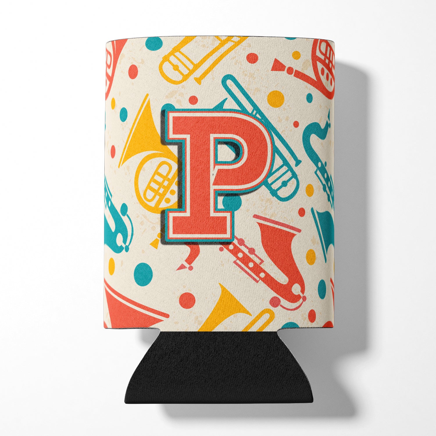 Letter P Retro Teal Orange Musical Instruments Initial Can or Bottle Hugger CJ2001-PCC.