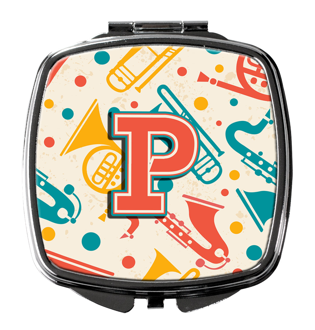 Letter P Retro Teal Orange Musical Instruments Initial Compact Mirror CJ2001-PSCM  the-store.com.