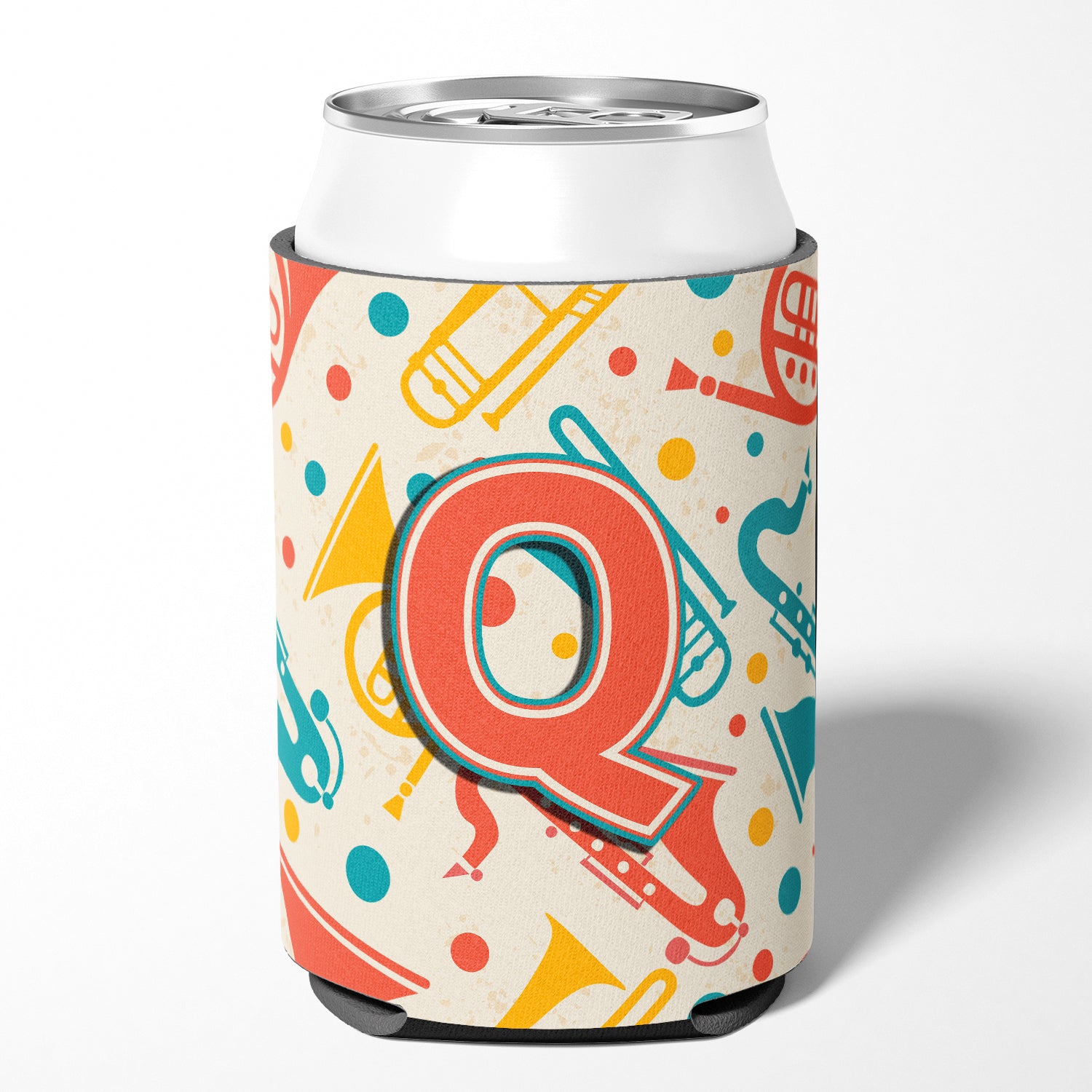 Letter Q Retro Teal Orange Musical Instruments Initial Can or Bottle Hugger CJ2001-QCC.