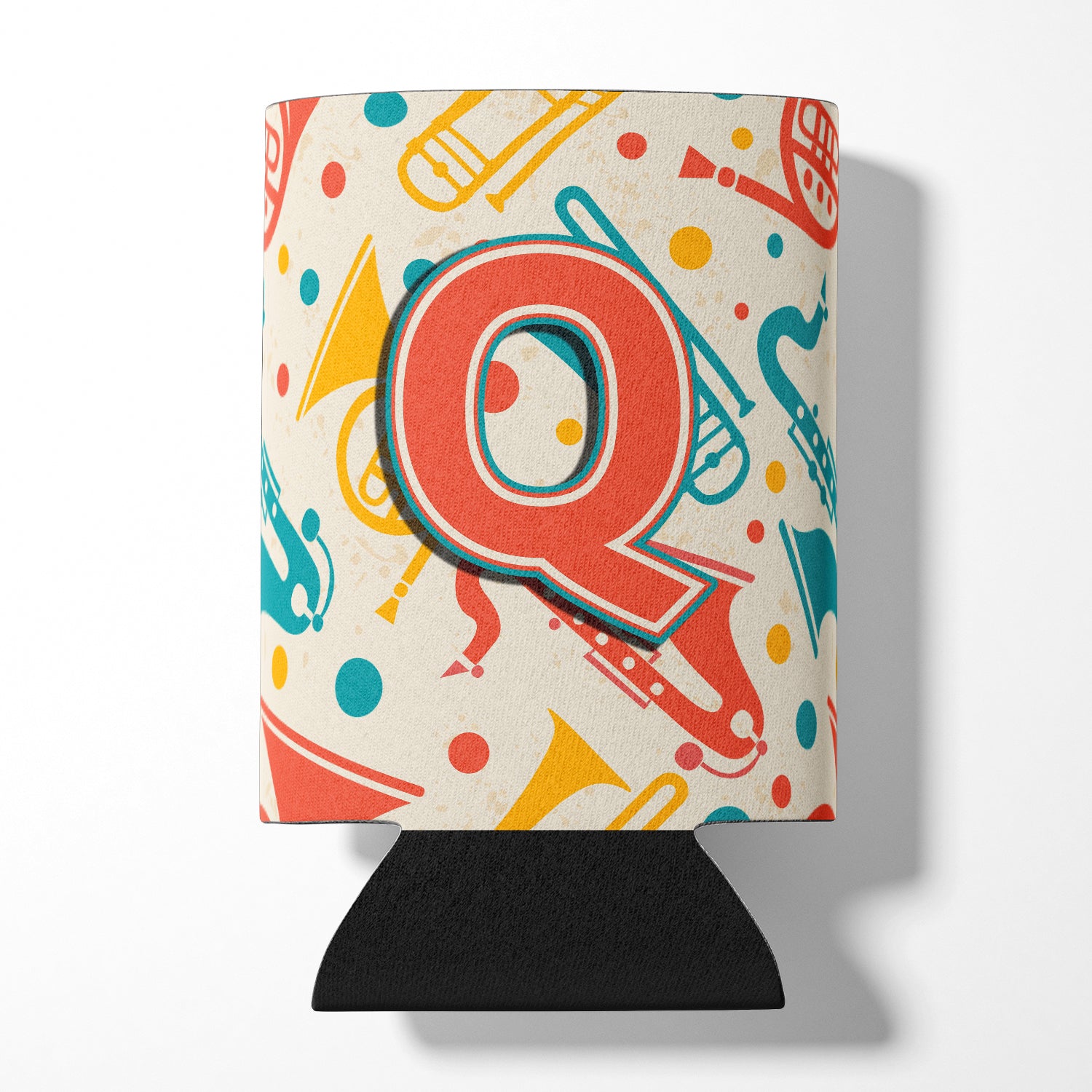 Letter Q Retro Teal Orange Musical Instruments Initial Can or Bottle Hugger CJ2001-QCC.