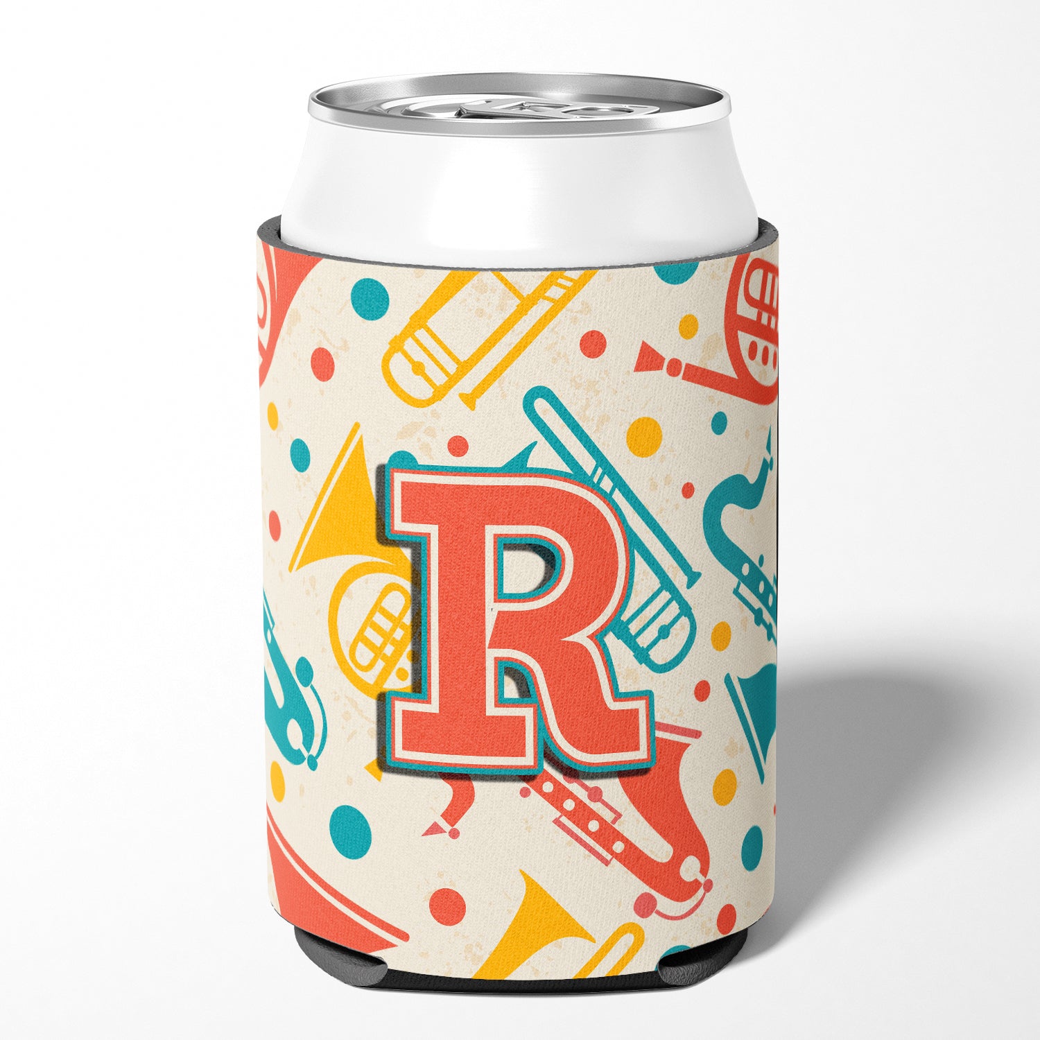 Letter R Retro Teal Orange Musical Instruments Initial Can or Bottle Hugger CJ2001-RCC.