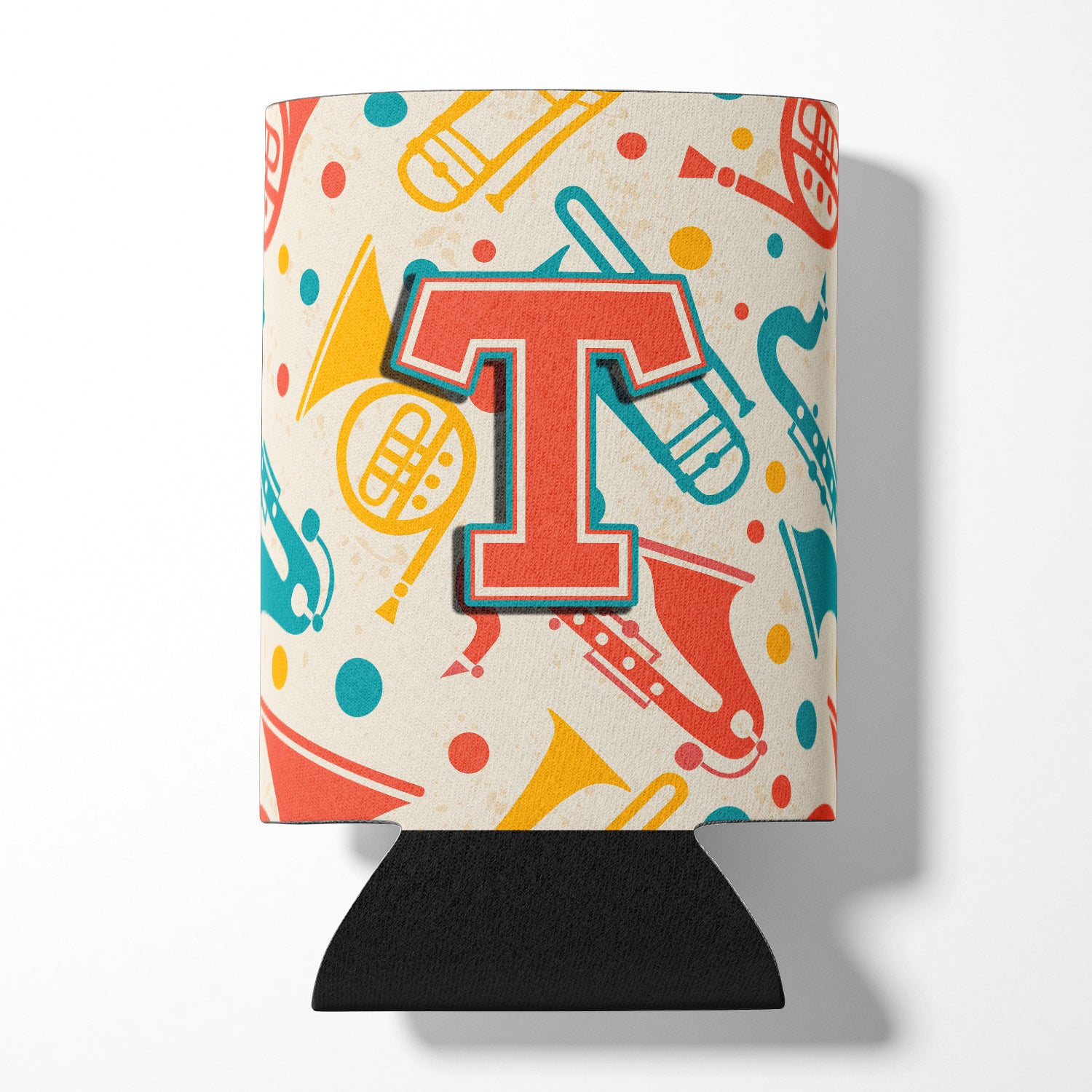 Letter T Retro Teal Orange Musical Instruments Initial Can or Bottle Hugger CJ2001-TCC.