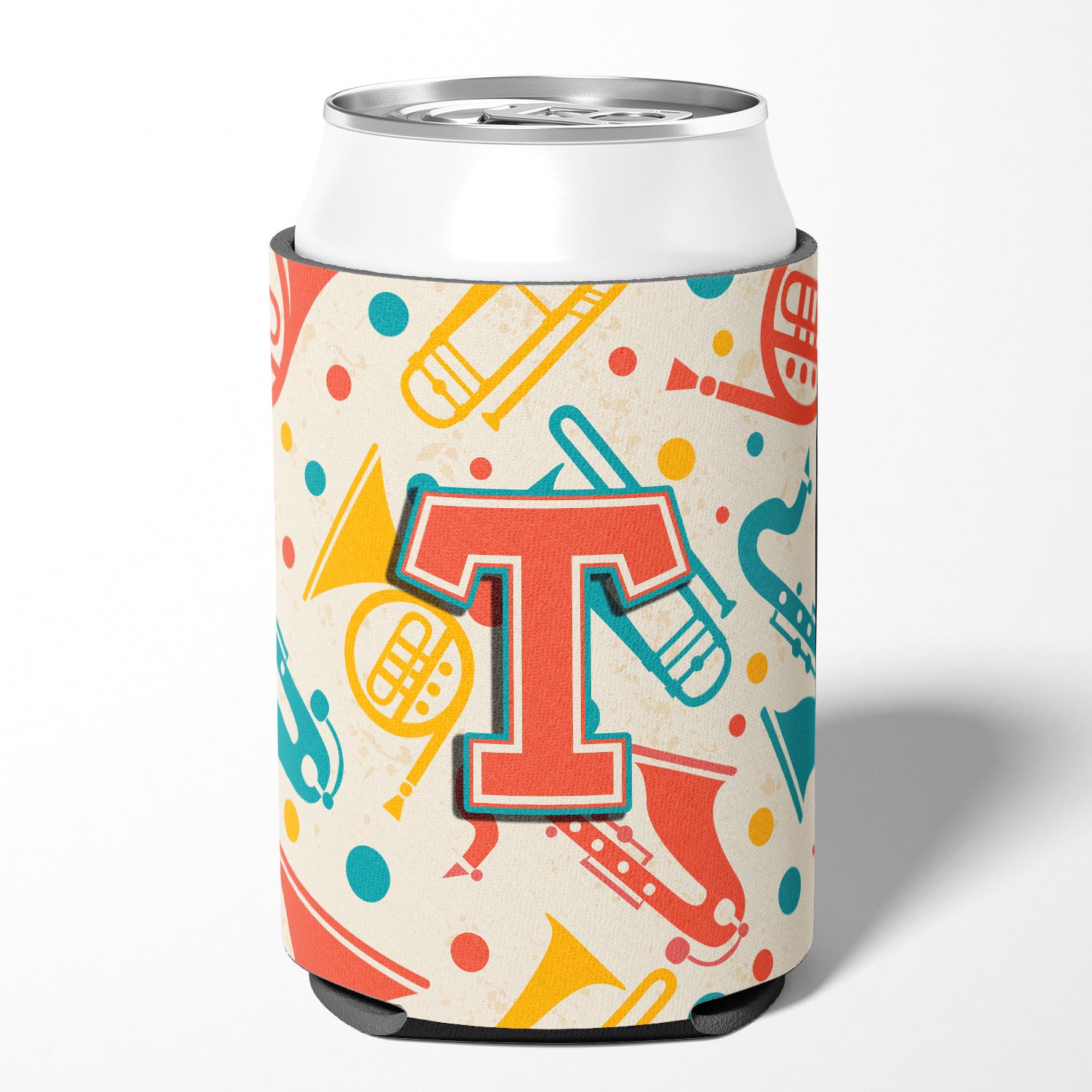 Letter T Retro Teal Orange Musical Instruments Initial Can or Bottle Hugger CJ2001-TCC.