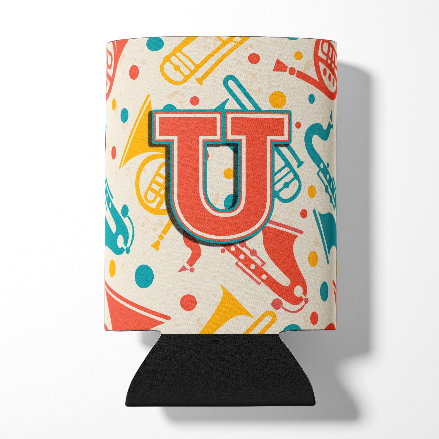 Letter U Retro Teal Orange Musical Instruments Initial Can or Bottle Hugger CJ2001-UCC.