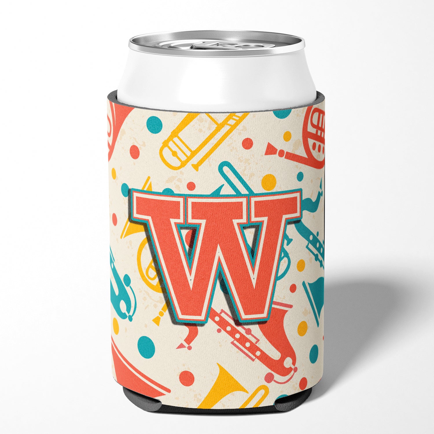 Letter W Retro Teal Orange Musical Instruments Initial Can or Bottle Hugger CJ2001-WCC.